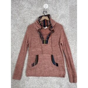 Skonhet‎  Mauve Pullover Hoodie Boho Top Tribal Southwestern Trim Medium